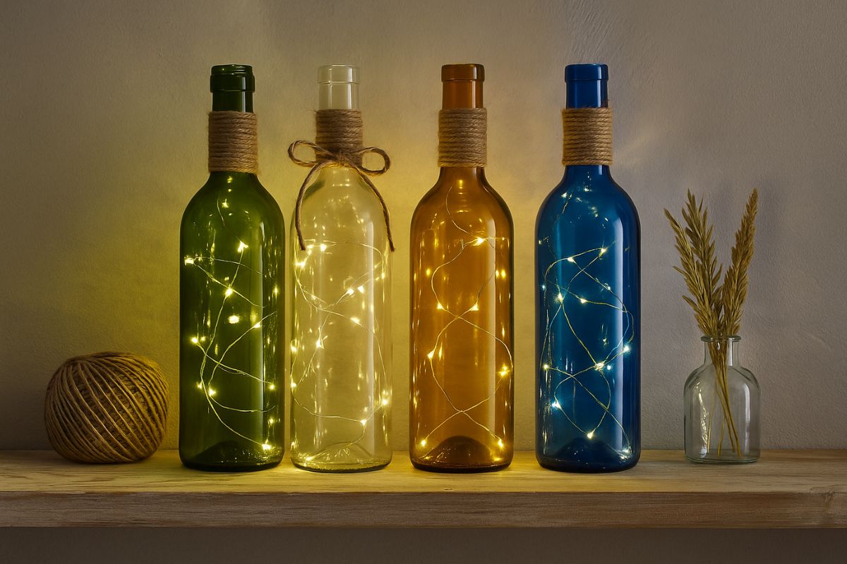 Idee fai da te con bottiglie di vetro: lampade, portacandele e vasi estivi
