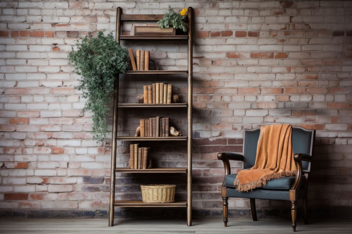 Con una vecchia scala fai una libreria verticale in stile rustico