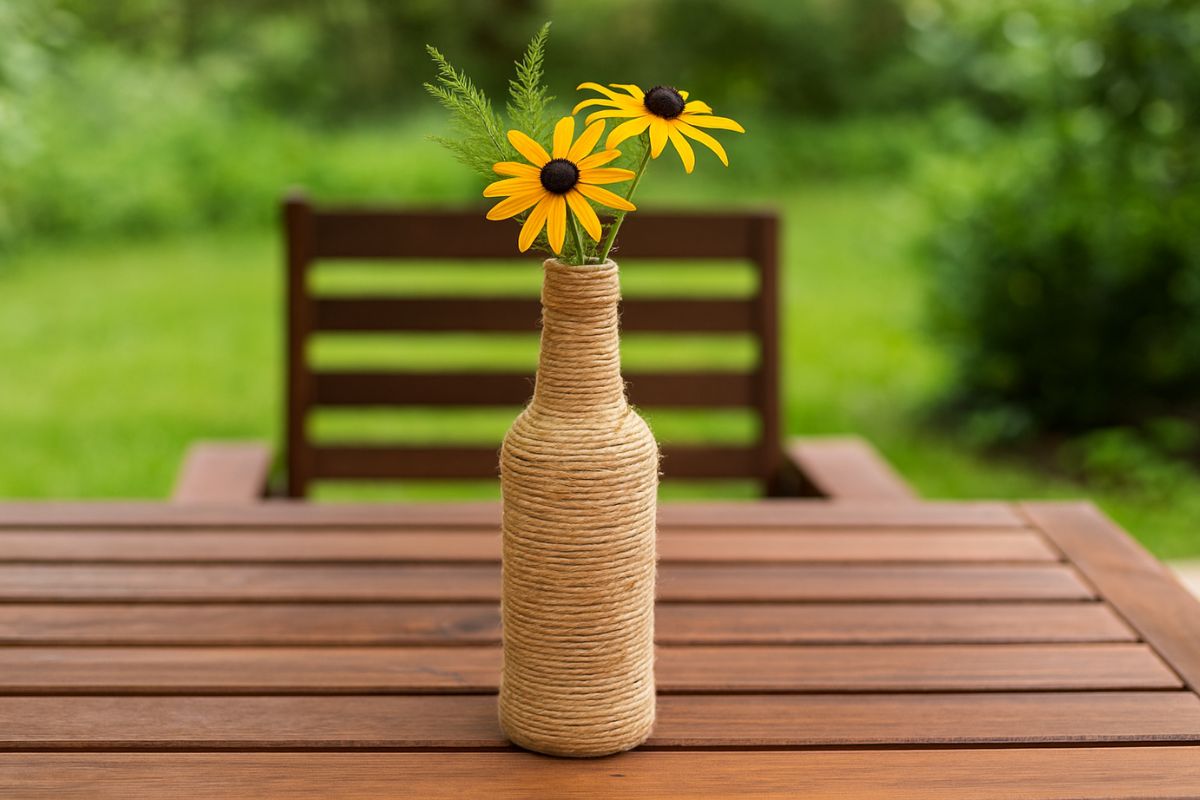 crea un vaso estivo con una bottiglia e dello spago