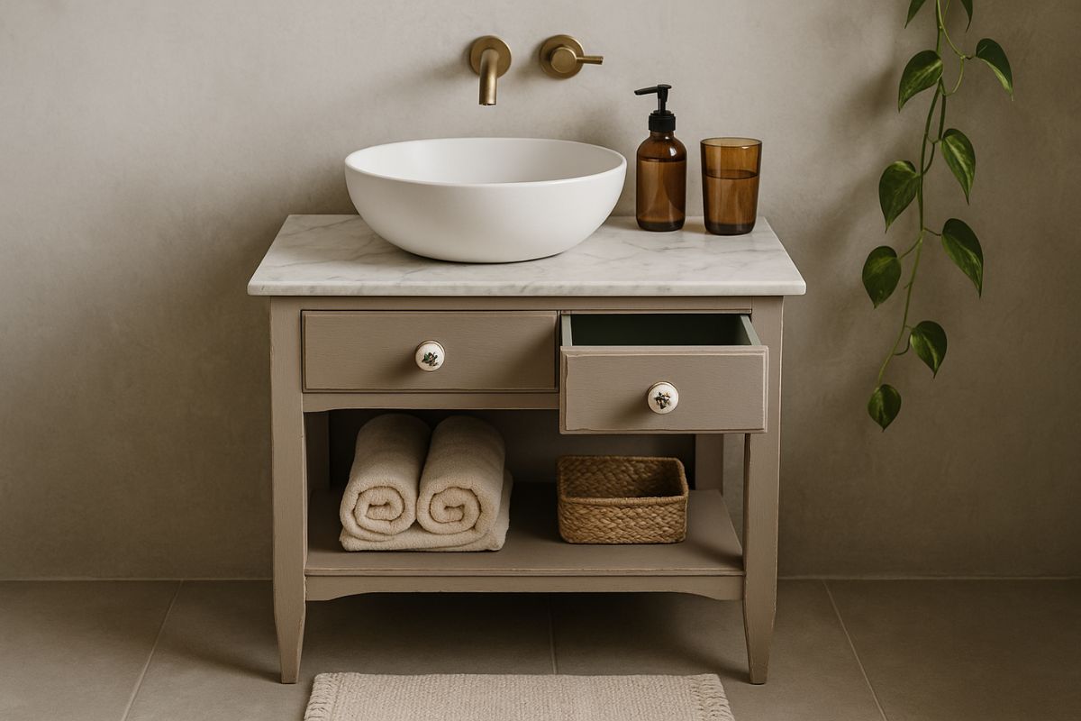 Come trasformare un comodino rovinato in un mobile per il bagno