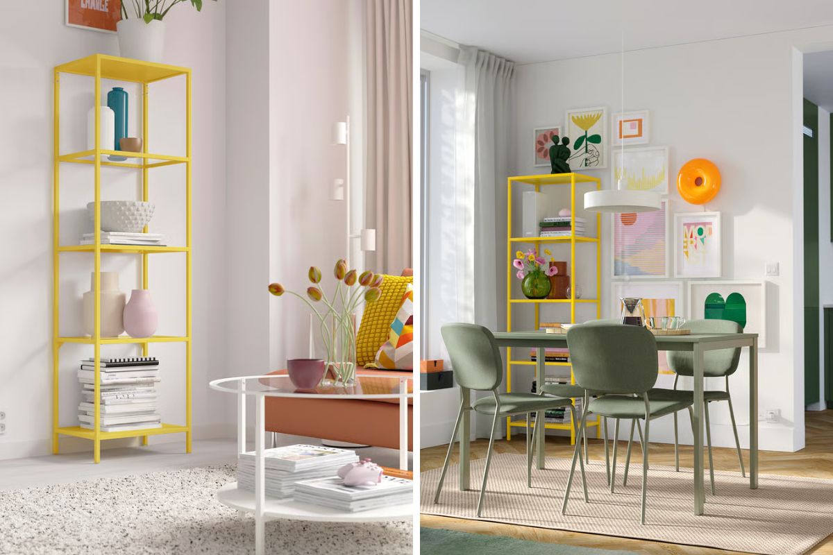Lo scaffale VITTSJÖ ora scontato: vetro e giallo per chi ama lo stile pulito con carattere