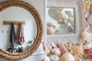 Specchi decorati con corde, legno e conchiglie