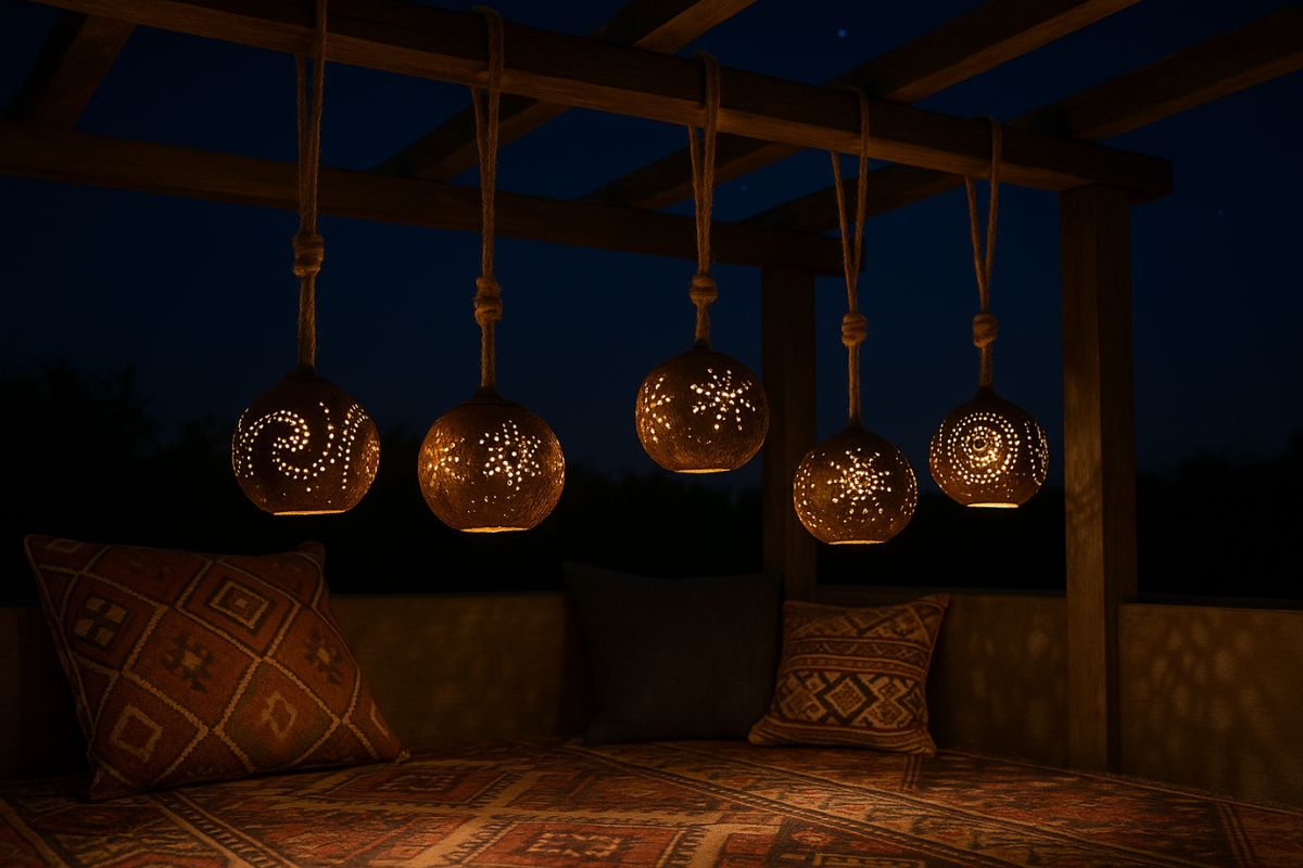 Lampade da esterno con gusci di cocco
