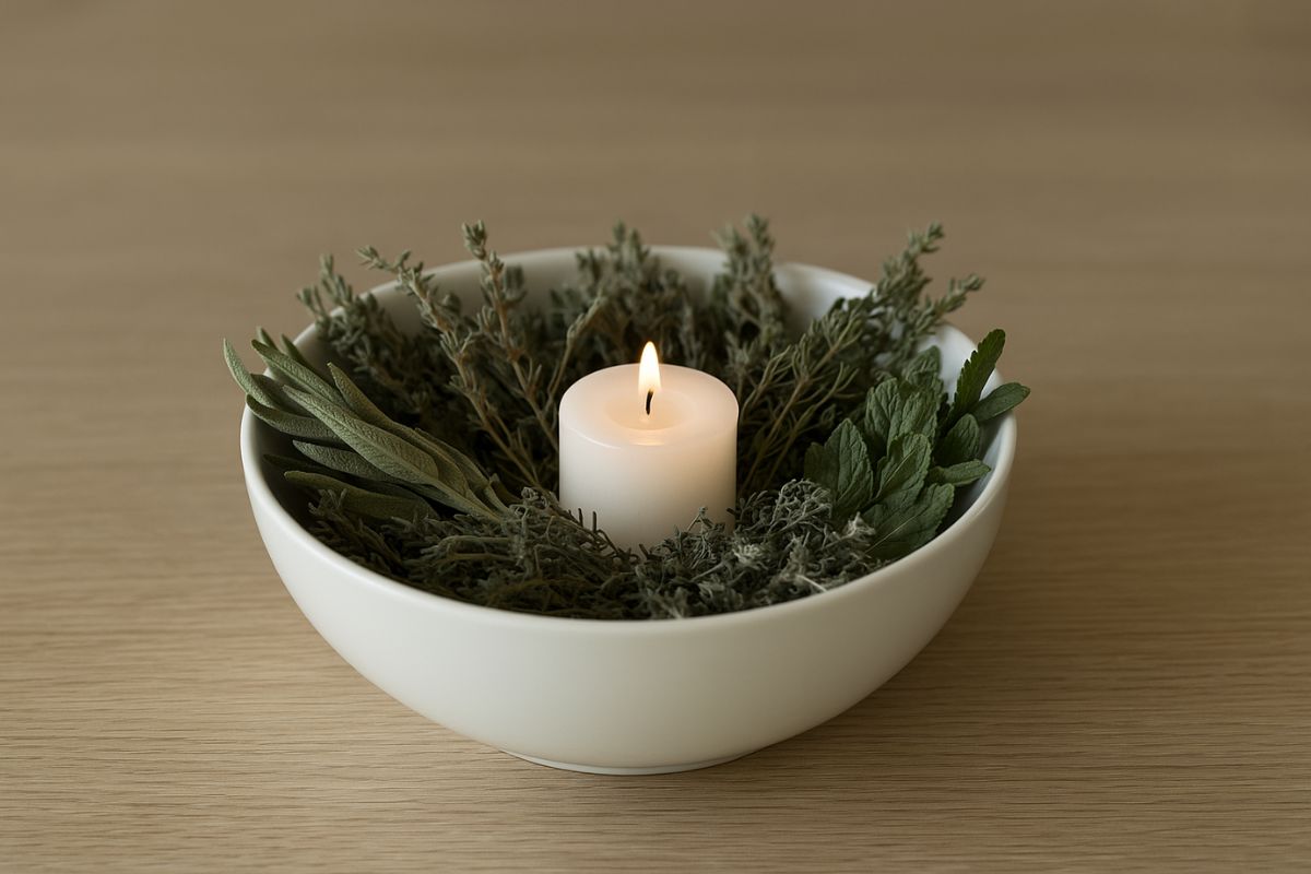 Centrotavola estivo con erbe aromatiche secche