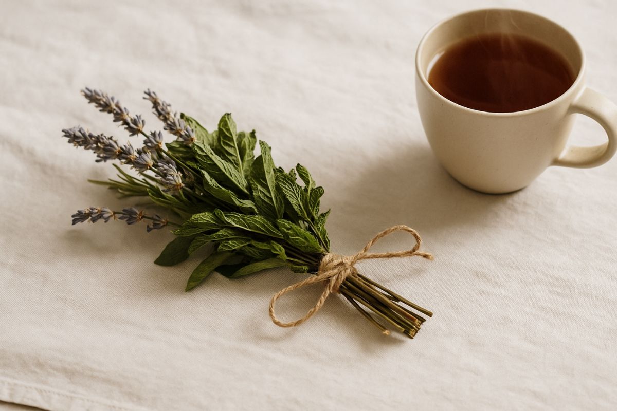 Centrotavola estivo con erbe aromatiche secche